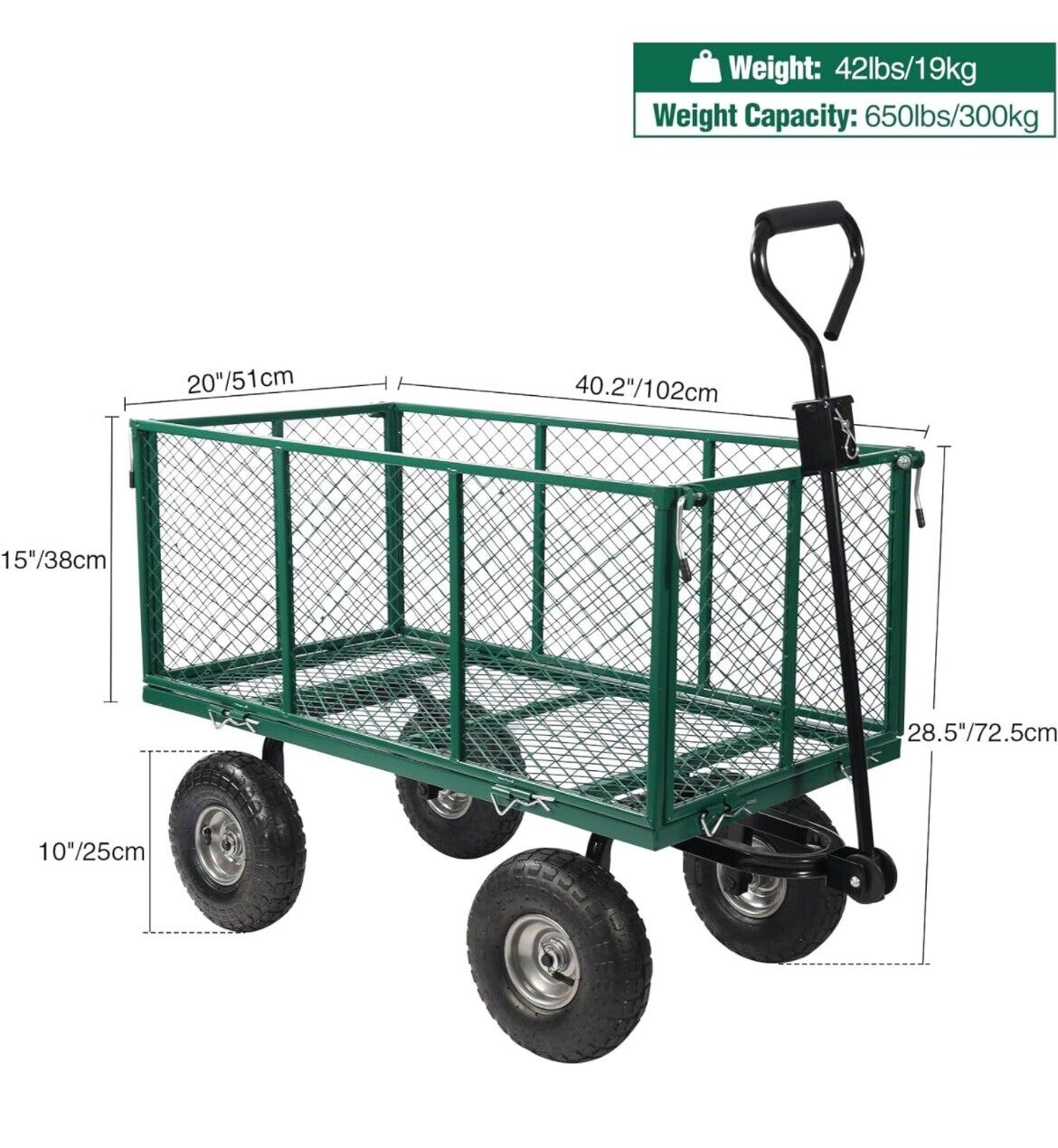 Oversized Garden Carts Wagon, 650 Lbs Capacity Heavy Duty Pullable Gardening Car