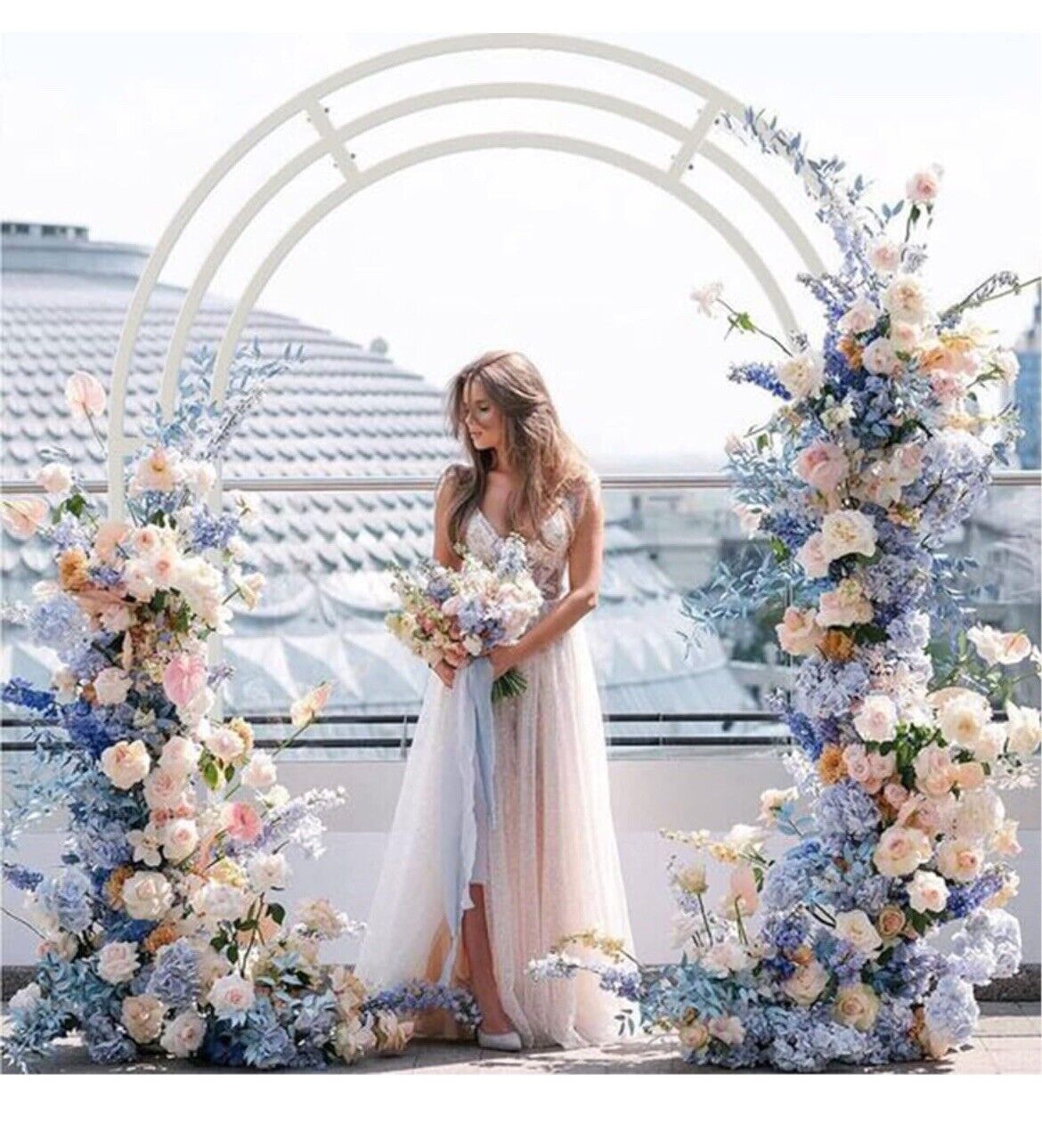 Large White Wedding Arch Stand: 3 Layer Garden Backdrop Metal Rack 200x60x260...