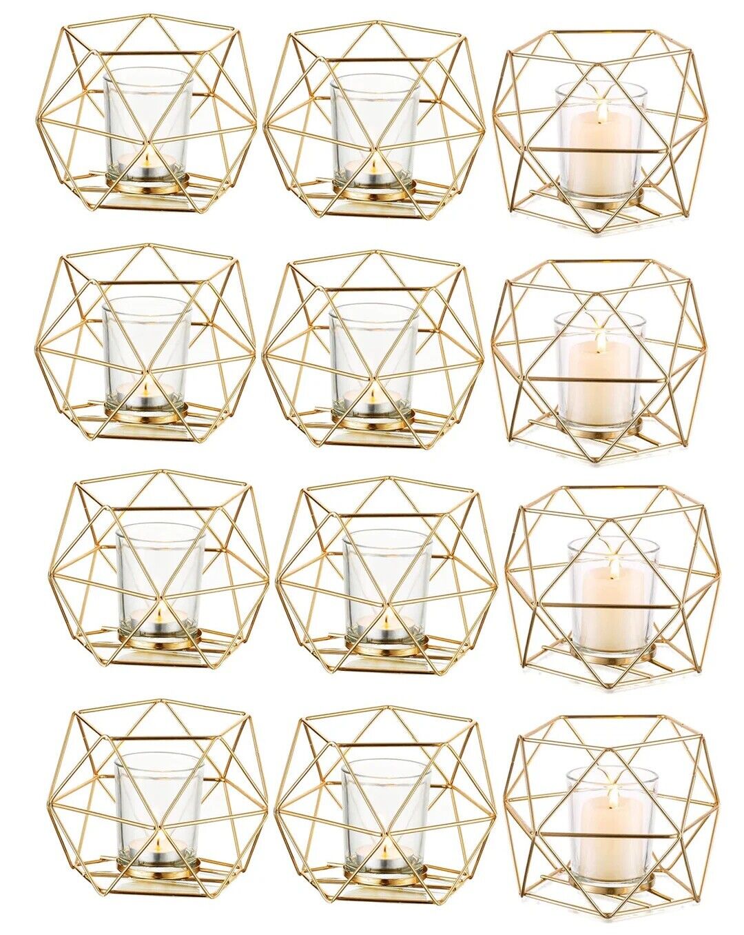 Hewory Gold Wedding Centrepieces for Tables - 12 Piece Gold Candle Holders