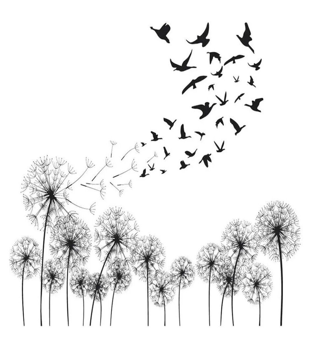 Black Dandelions Wall Decals Flying Bird Sticker Wall Art Stickers Decoration fo