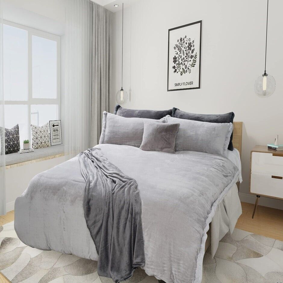 MILLSAWAY Fur flannel Fleece Duvet Cover Set Super Soft Easy Care Bedding Set K