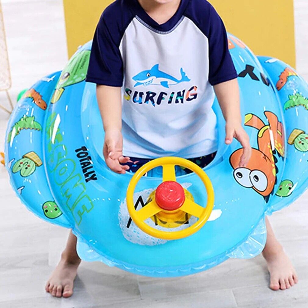 Baby Inflatable Swim Ring with Steering Wheel for Kids Toddlers (Dinosaur)
