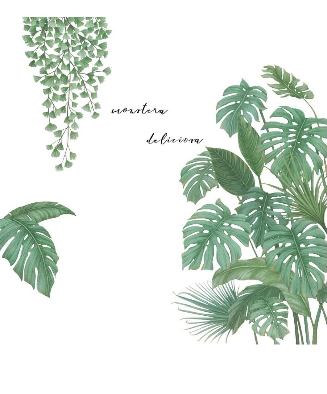 1 Set of Palm Tree Green Leaf Wall Stickers, DIY Wall Art DecorJungle Tree Wall
