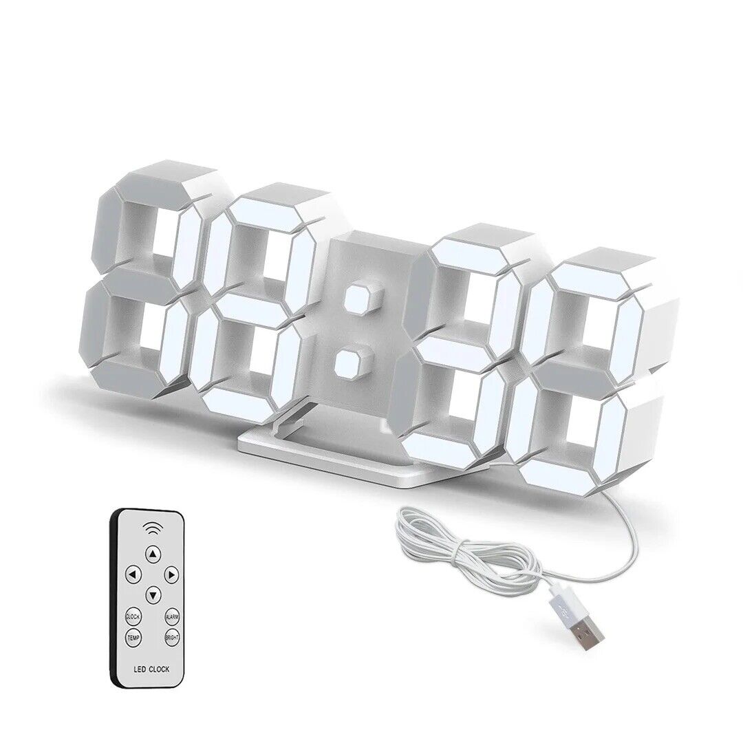 Deeyaple Led Digital Alarm Clock 3D 38cm Wall Clock No Noise Snooze Dimmable