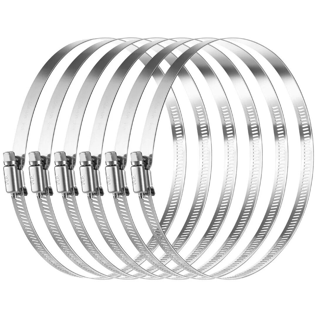 MIAHART 6 inch Hose Clips 304 Stainless Steel Duct Clamps Pipe 6 Pack Adjustable