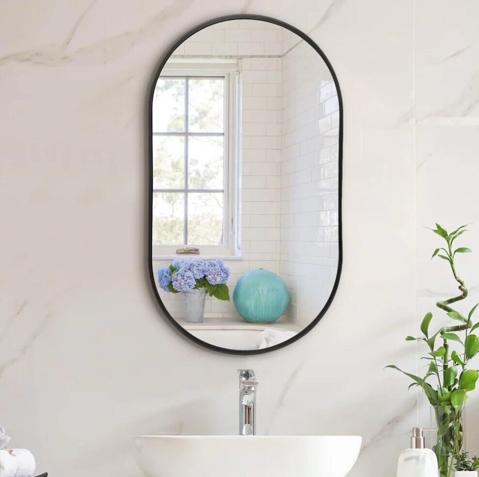 Metal Frame Oval Wall Mounted Mirror Bathroom Bedroom Makeup Dressing Mirrors