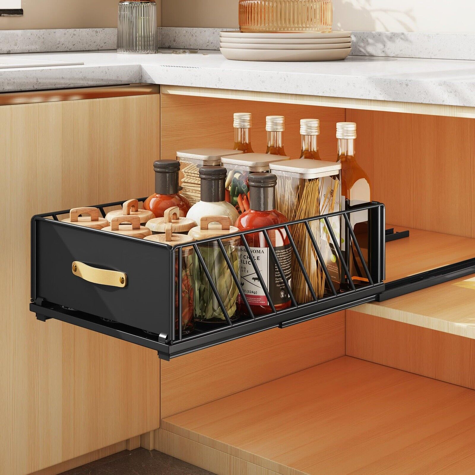 SAYZH Pull Out Cabinet Organizer, Slide Out Drawer Storage Shelves for Kitchen