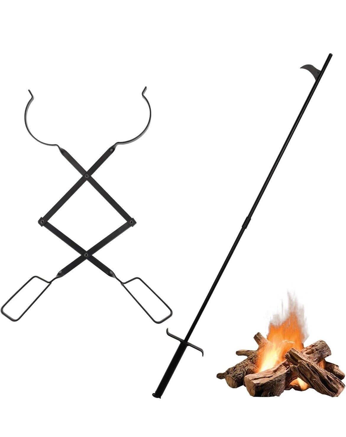 2pcs Fire Poker Set - Fireplace Tongs & Tools for Fire Pit, Campfire, Fire Place