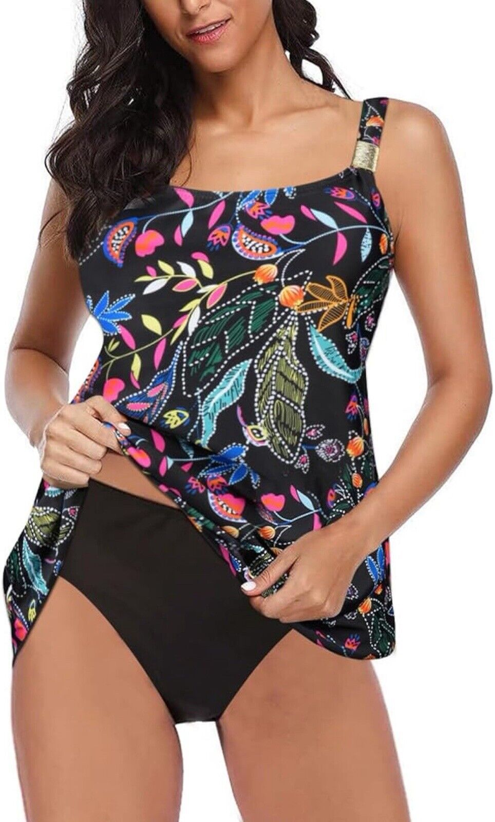 Aomig Women's Tankini Swimwear Sets, 2 Pcs Printed V Neck Skirted Swimsuit M