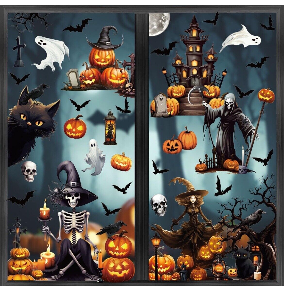 Pumpkin Spider Bat Halloween Window Clings - Double-Sided Removable Home 8sheets