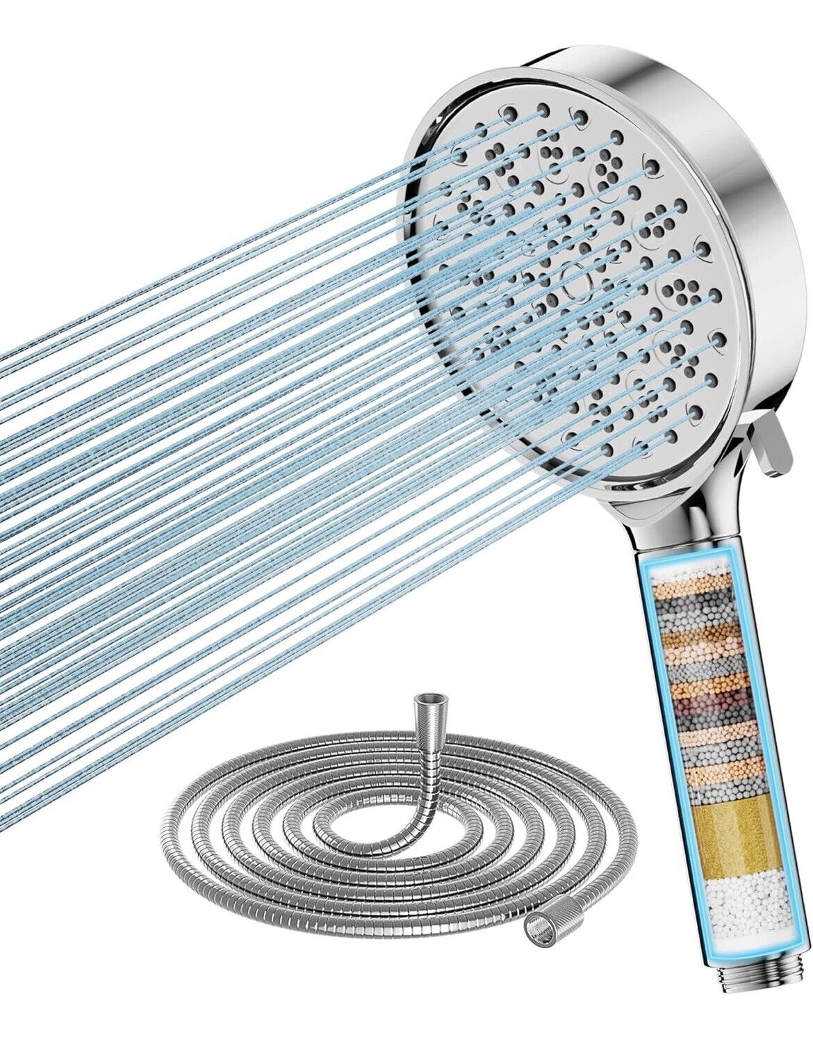 Cobbe Hard Water Filter Shower Head and Hose with 20 Stage Filter, 6 Spray Jet