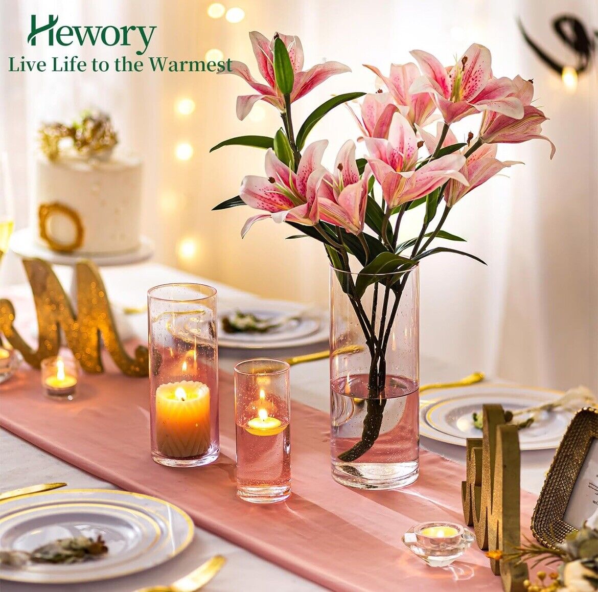 Hewory Hurricane Candle Holder: 3Pcs Glass Candle Holders Pink Tint
