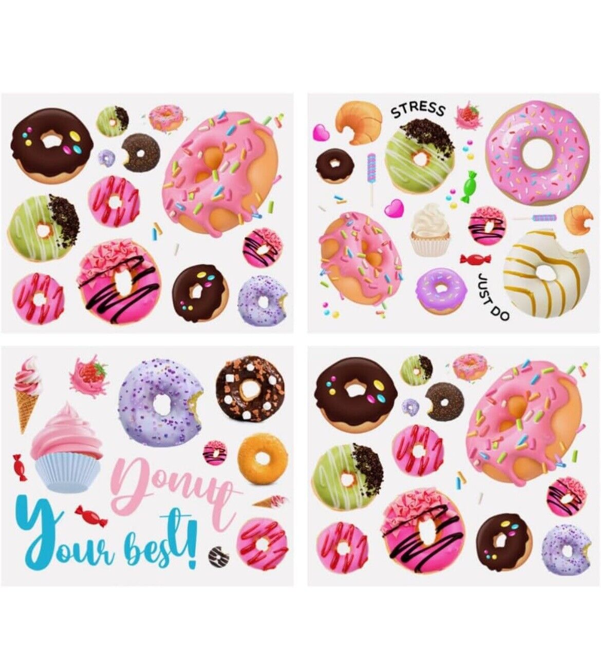 4 Sheets  Removable Wall Decal Cartoon Decals Donut Sticker Applique Child UK