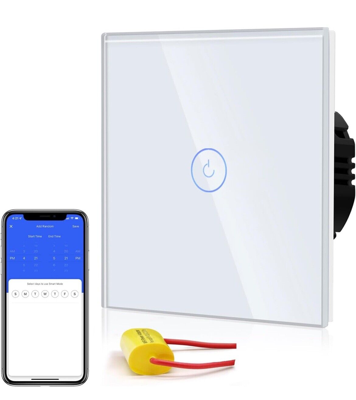 BSEED Smart WiFi 1 Gang 1 Way Alexa Switchable Switches White, Glass Panel Wall
