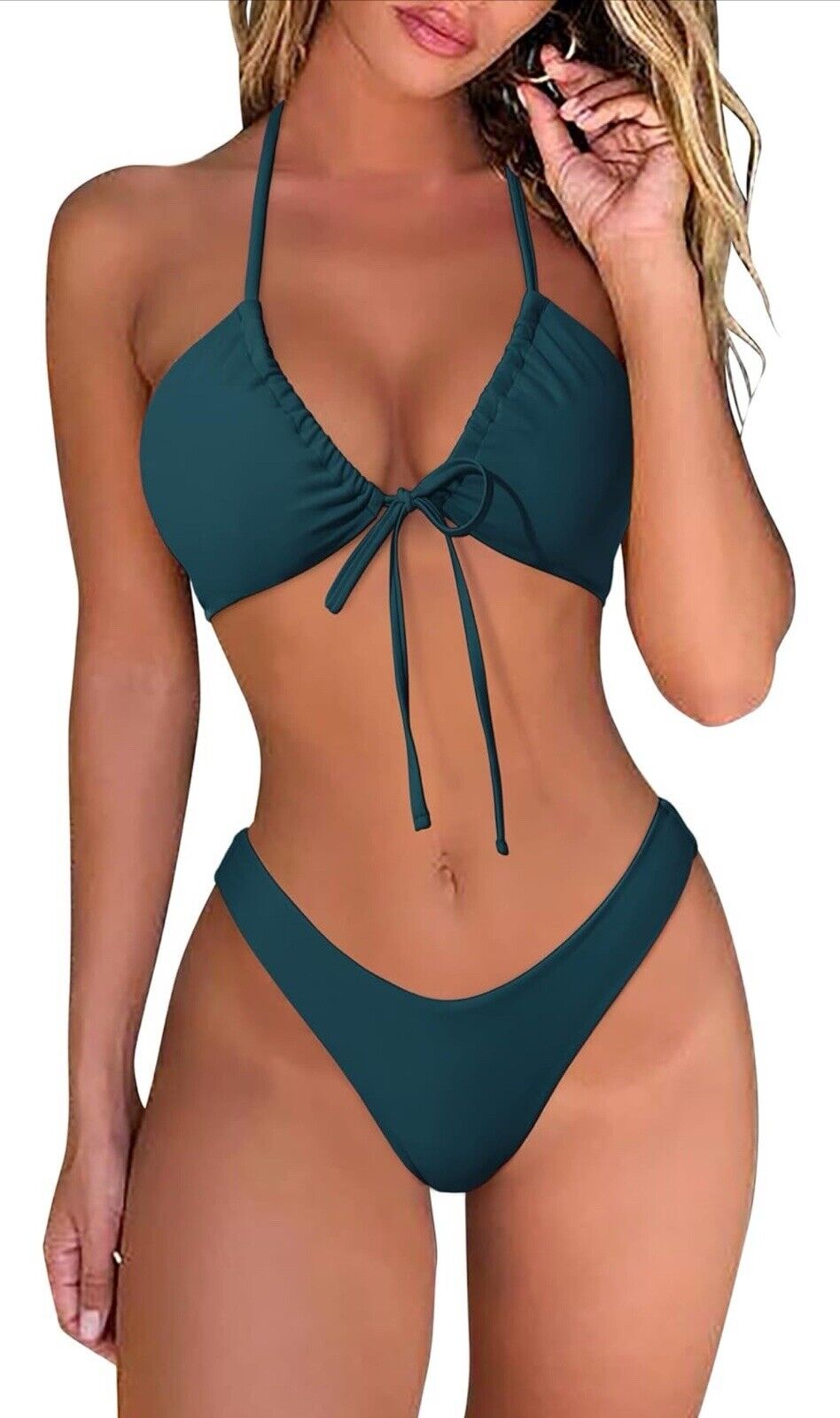 RXRXCOCO Women's Bikini Sets Halter Push Up Triangle Bikini Bow Tie Back Low S