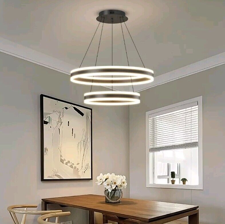 Mikeru Modern Dimmable 2 Ring 20+40cmLED Kitchen Island Light Height Adjustable