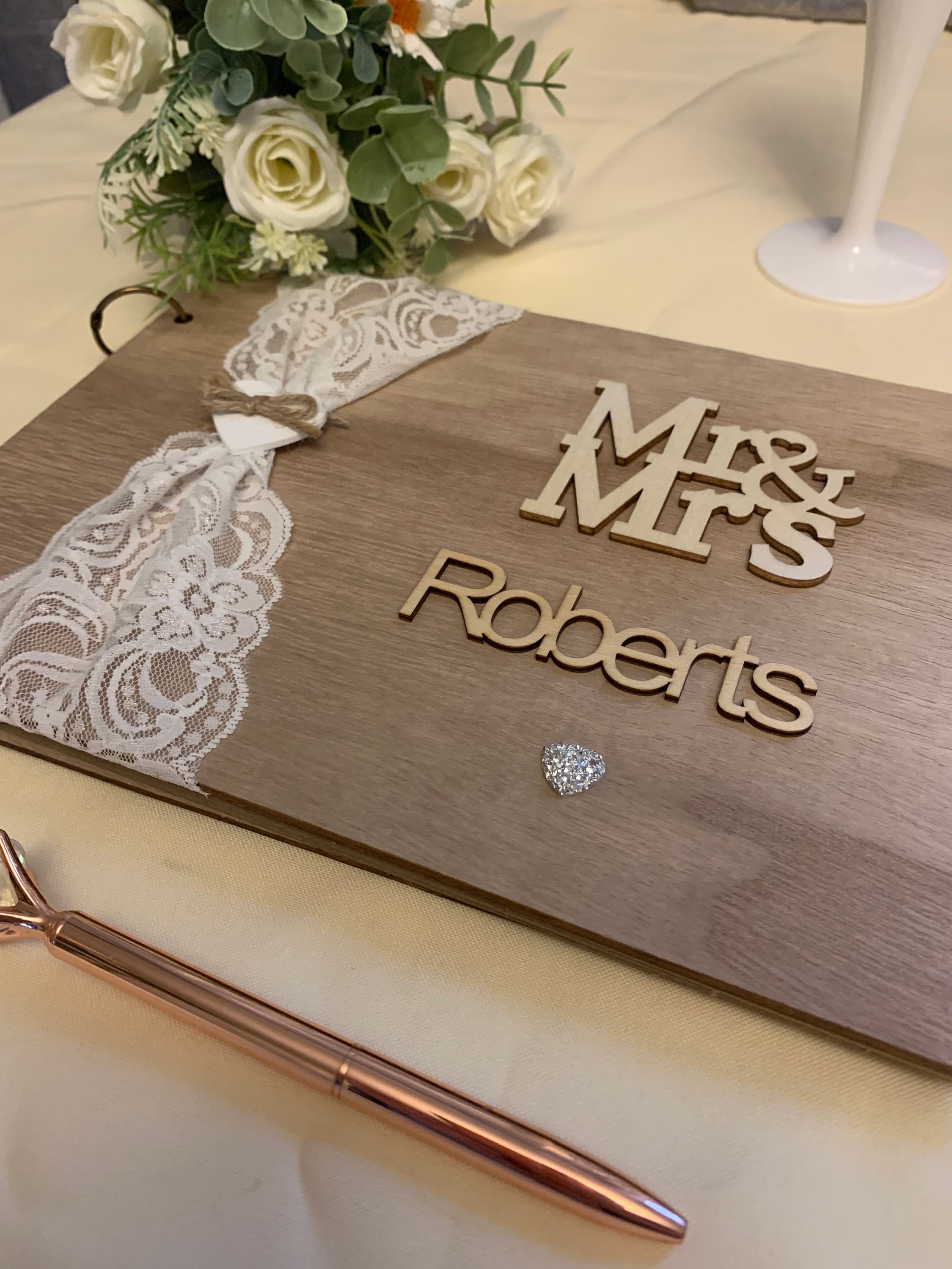 Personalised wedding guest book, vintage, wooden guest book