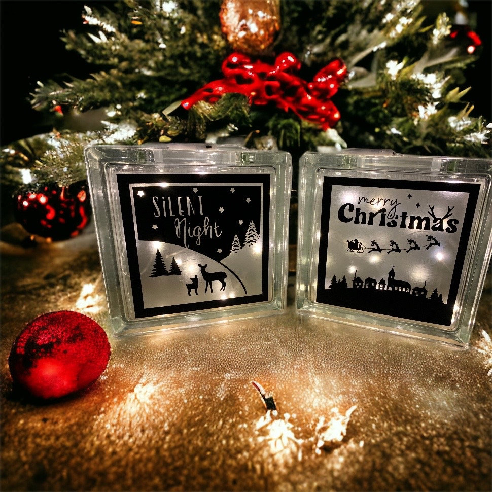 Christmas light up glass block, Christmas decoration, gift, ornaments, light up block
