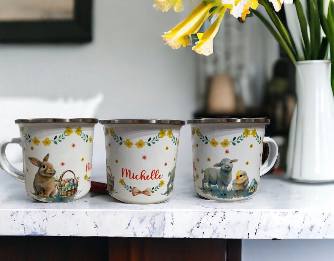 Easter mug, personalised mug and treat bag set, children’s mugs