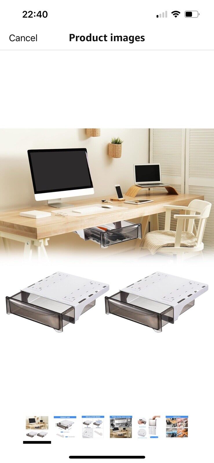 2Pcs Under Desk Drawer- Self-Adhesive Stationery Storage (Black, 245x245 MM) UK