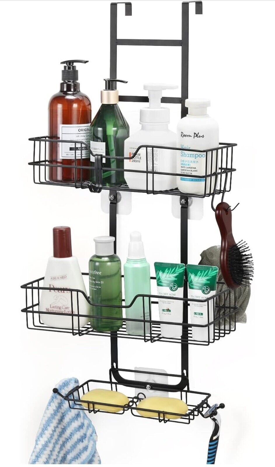 Shower Caddy Hanging, 2 Tier Hanging Shower Organizer Over Door Metal Storage