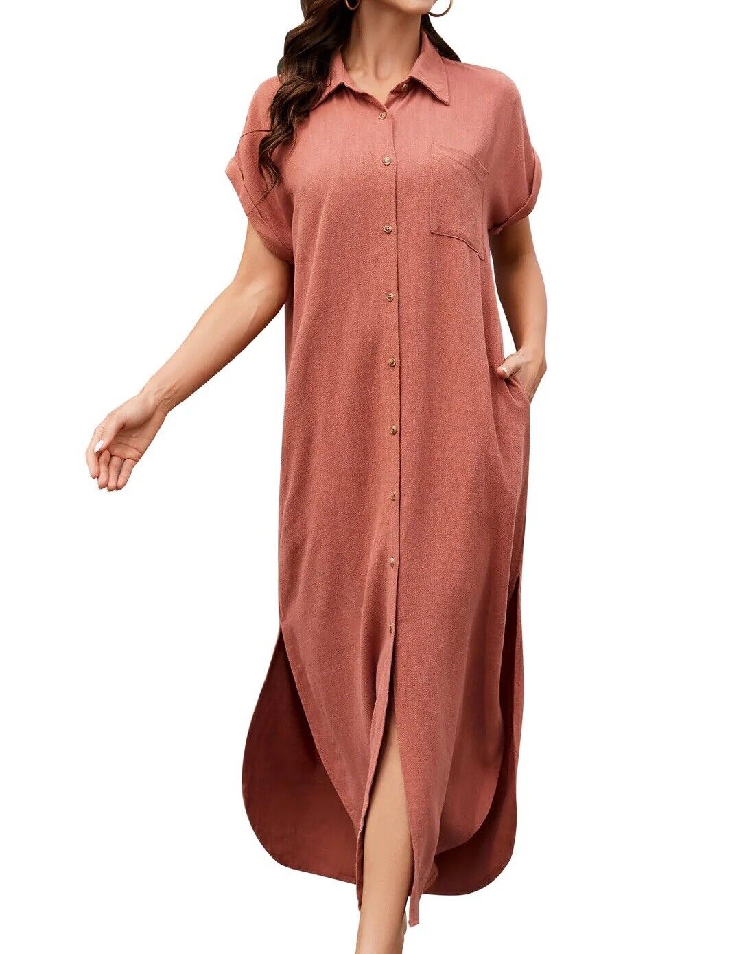 Cyer Vitz Nursing Dress Cotton Linen Button Down Split Shirtdress size S