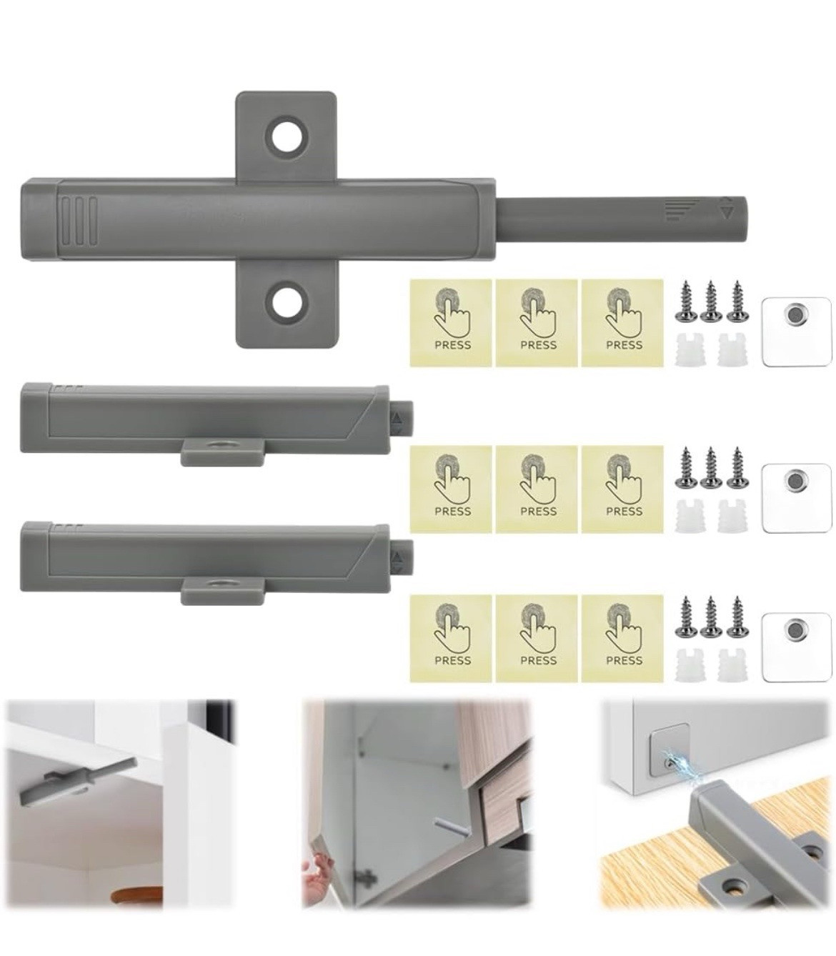 3 Pack Push to Open Door Catches Heavy Duty Magnetic 45 N Spring Release UK Stoc