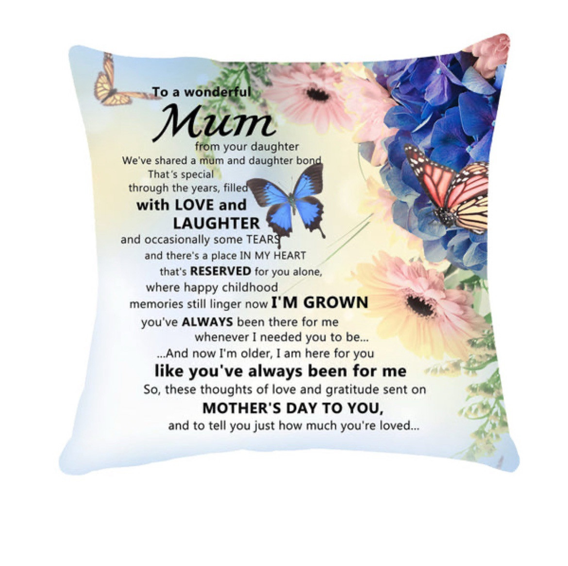 Mother's Day Cushion Cover 45x45cm Gift for Mum from Daughter Pillow Decor