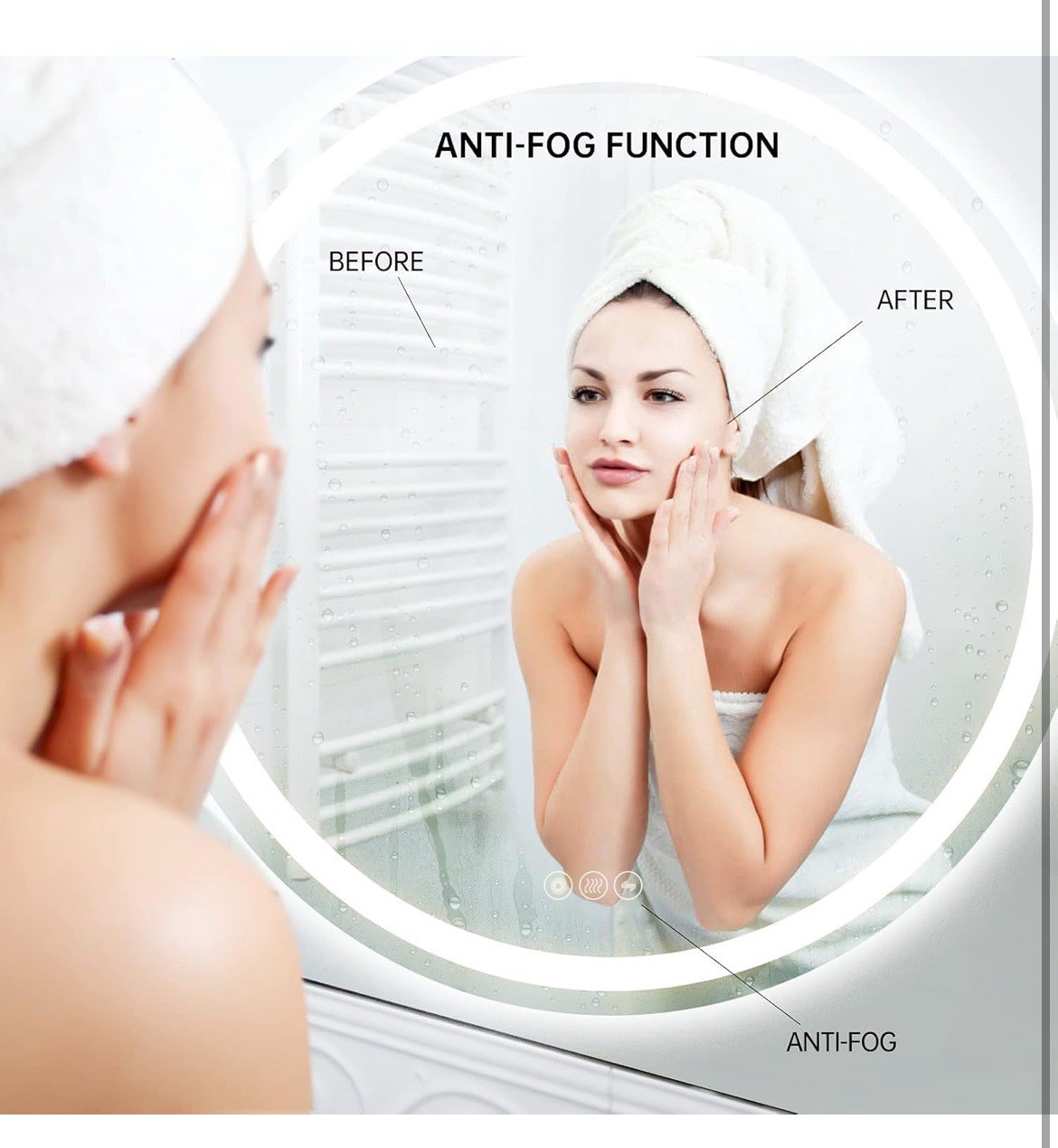 600mm 3 LED Light Illuminated Bathroom Mirror | Demister Pad | Round Touch UK