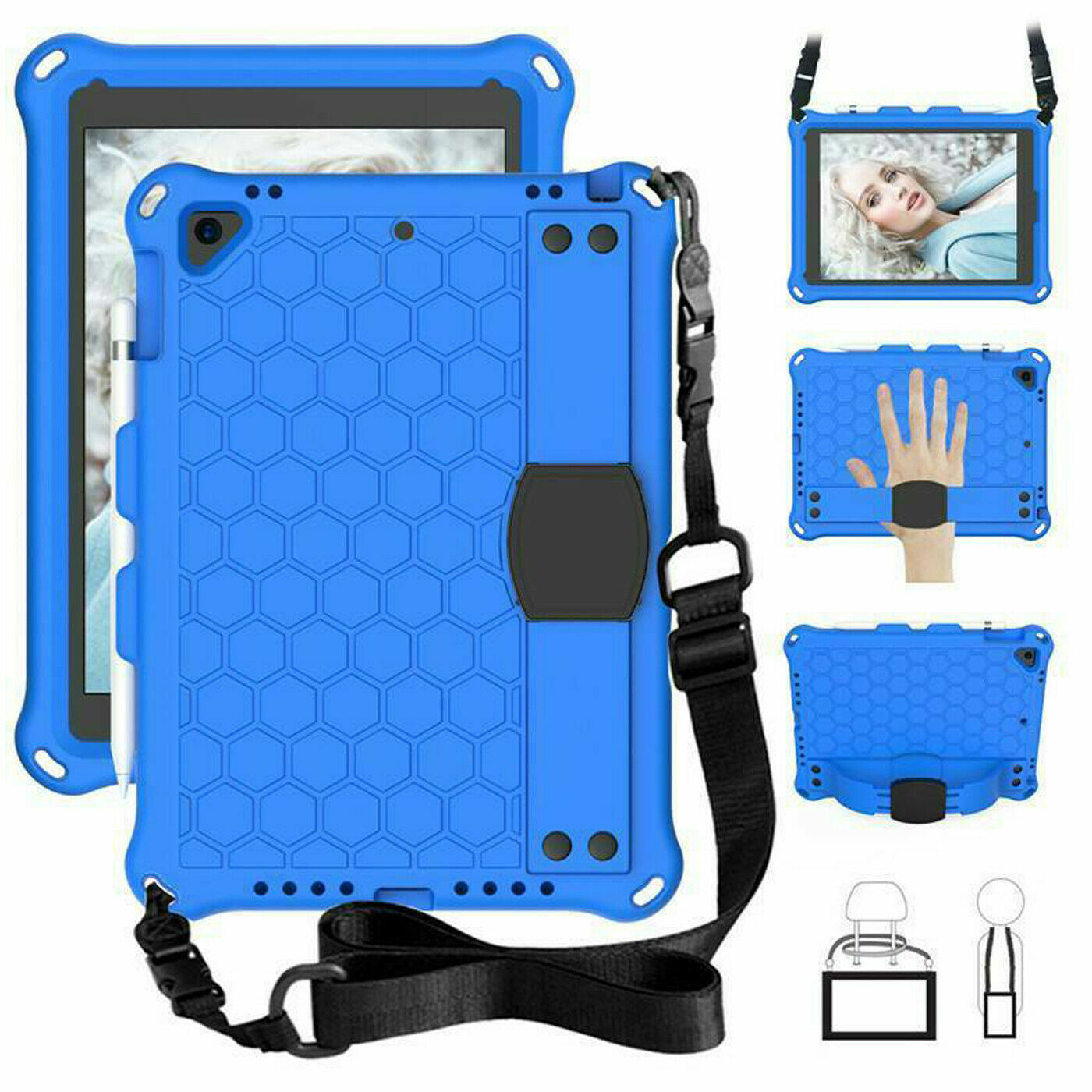 Kids Case For iPad 8th 7th Gen, iPad Pro 11 Eva Foam Shoulder Rugged Strap Cover