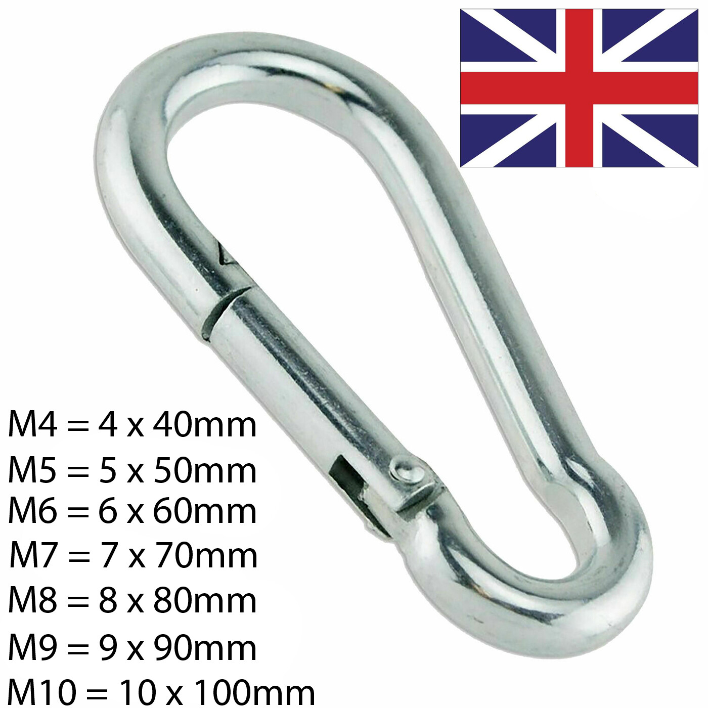 Carabiner SNAP HOOK Clip HEAVY DUTY MEGA STRONG STEEL ZINC PLATED Locking Hook