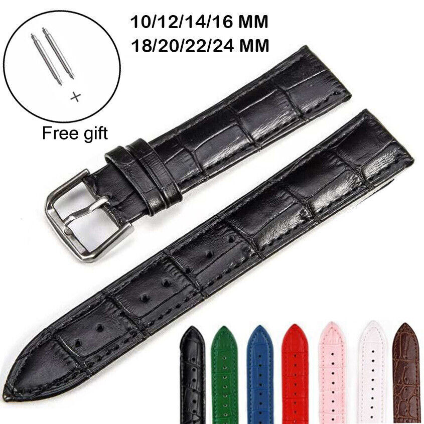 Universal Leather Alligator Grain Watch Strap 10/12/14/16/18/20/22mm Black Blue