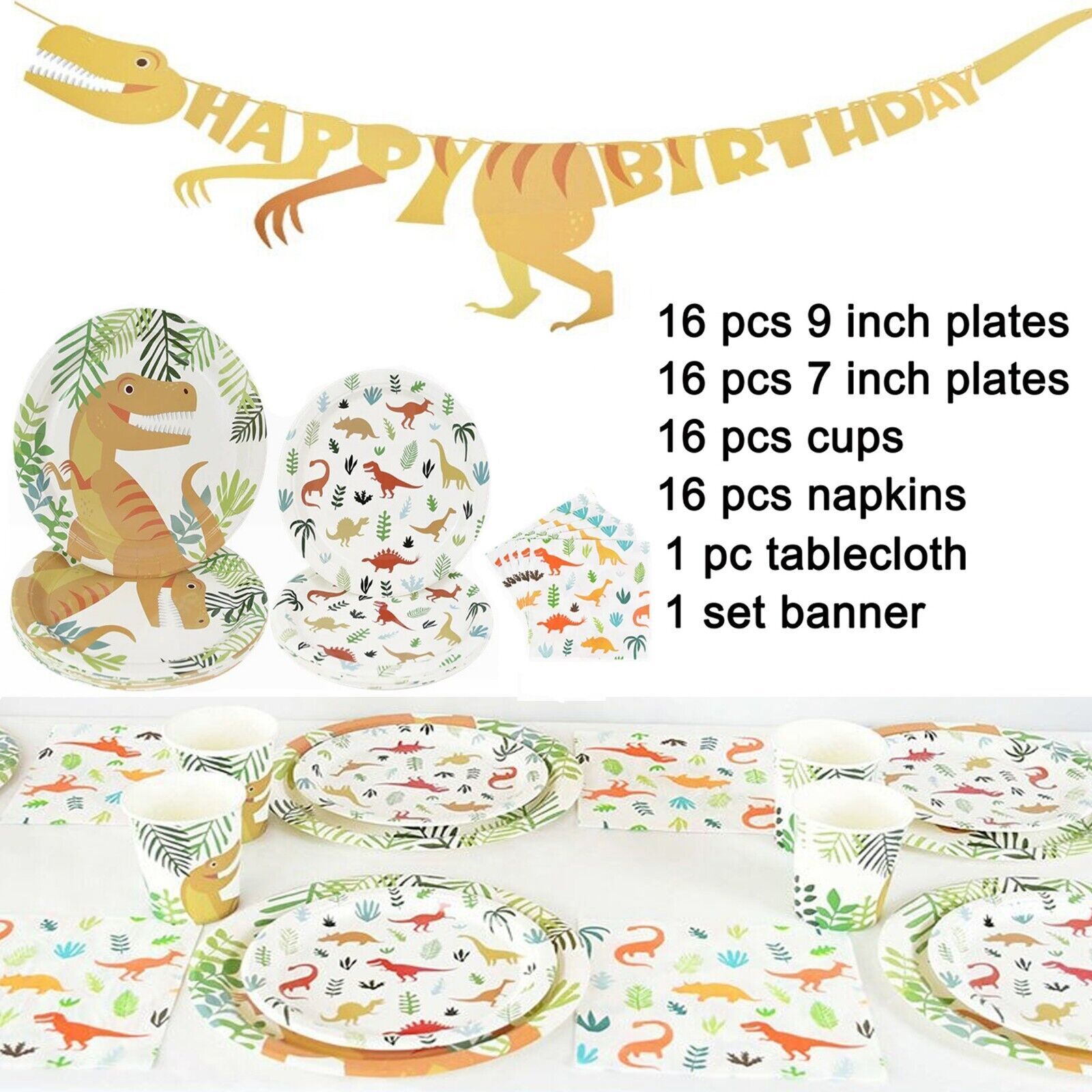 Dino Theme Birthday Party Supplies Set 16 Persons Kids Tableware Decoration UK