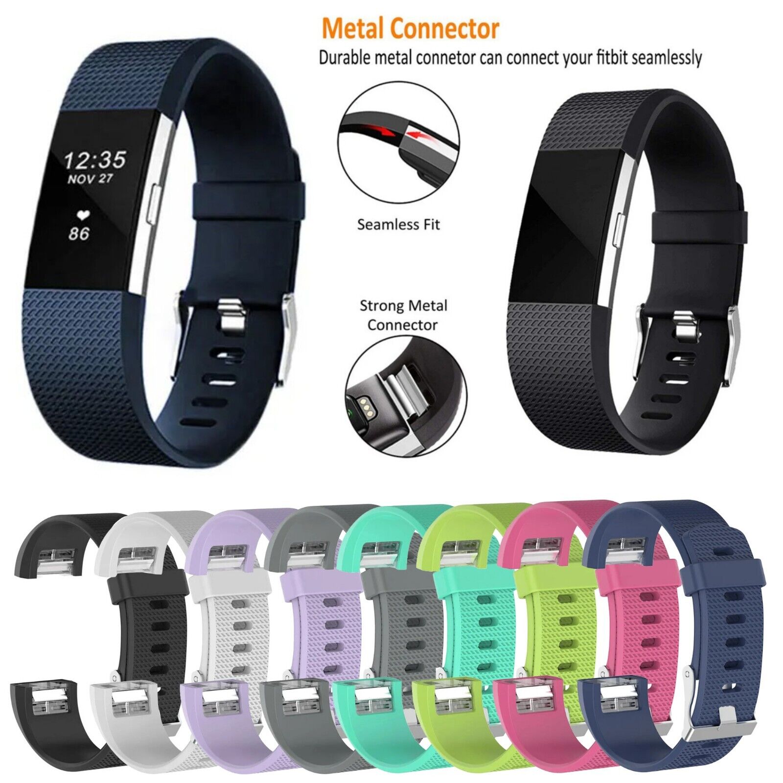 Replacement Strap For Fitbit Charge 2 Silicone Wristband Watch Metal Buckle UK