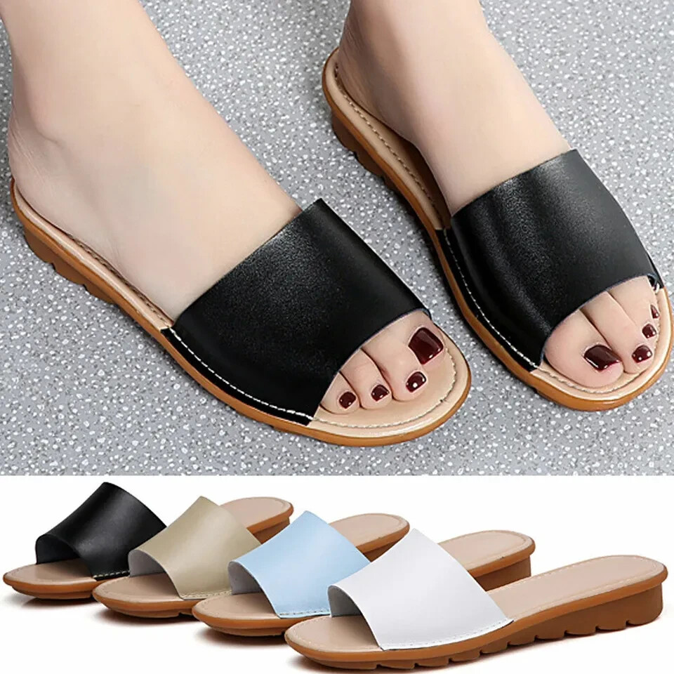 UK Women Flat Slip On Summer Sandals Ladies Casual Flip Flap Beach Shoes Size