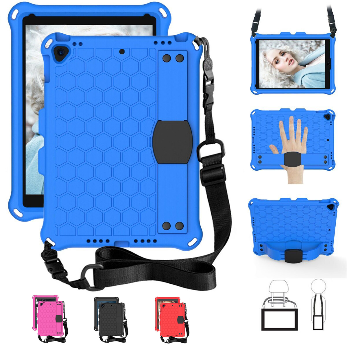 Kids Case For iPad 9th Gen (10.2 2021) EVA Foam Rugged Shoulder Strap Back Cover