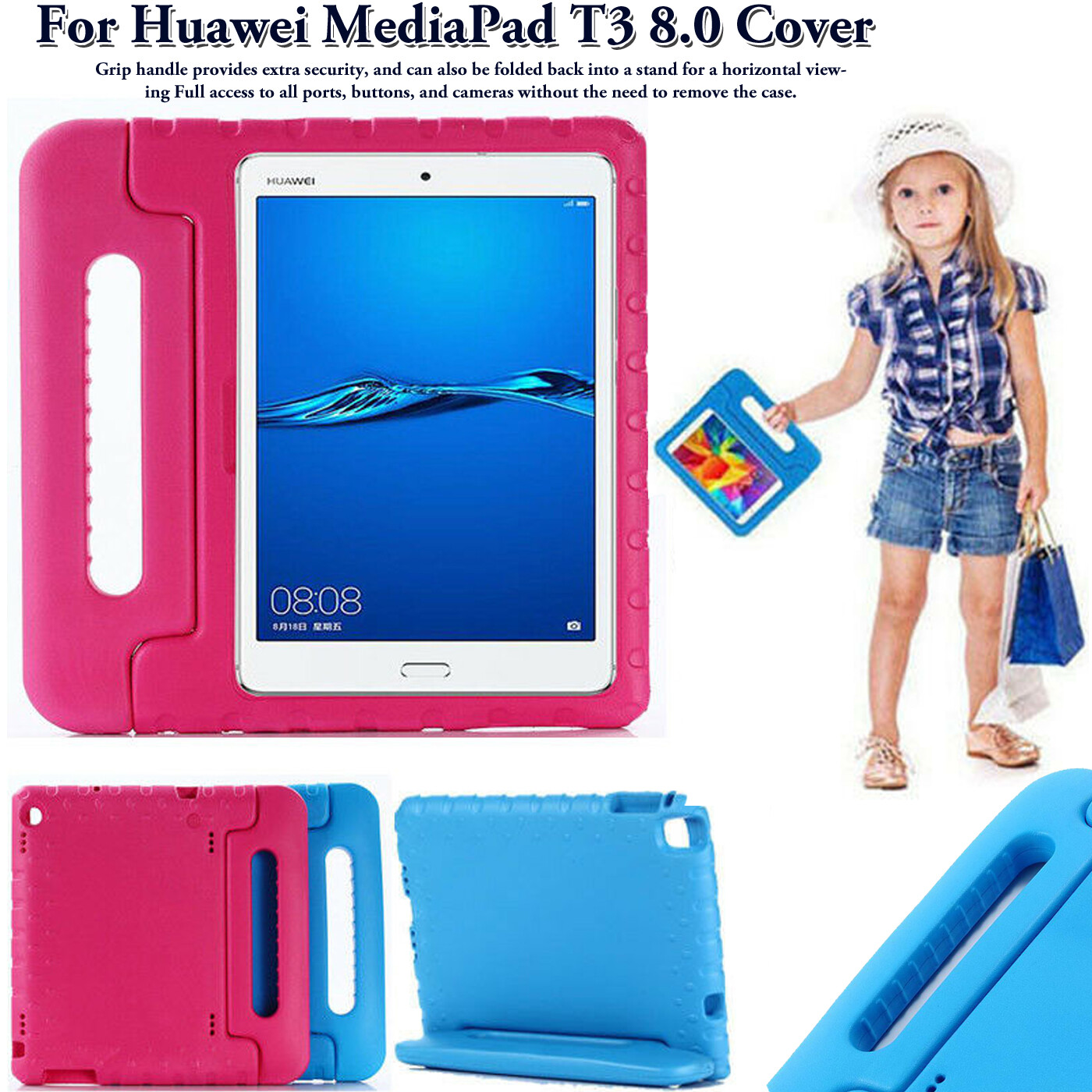 Kids Case for Huawei Mediapad T3 8 EVA Foam Shockproof Handle Stand Tough Cover