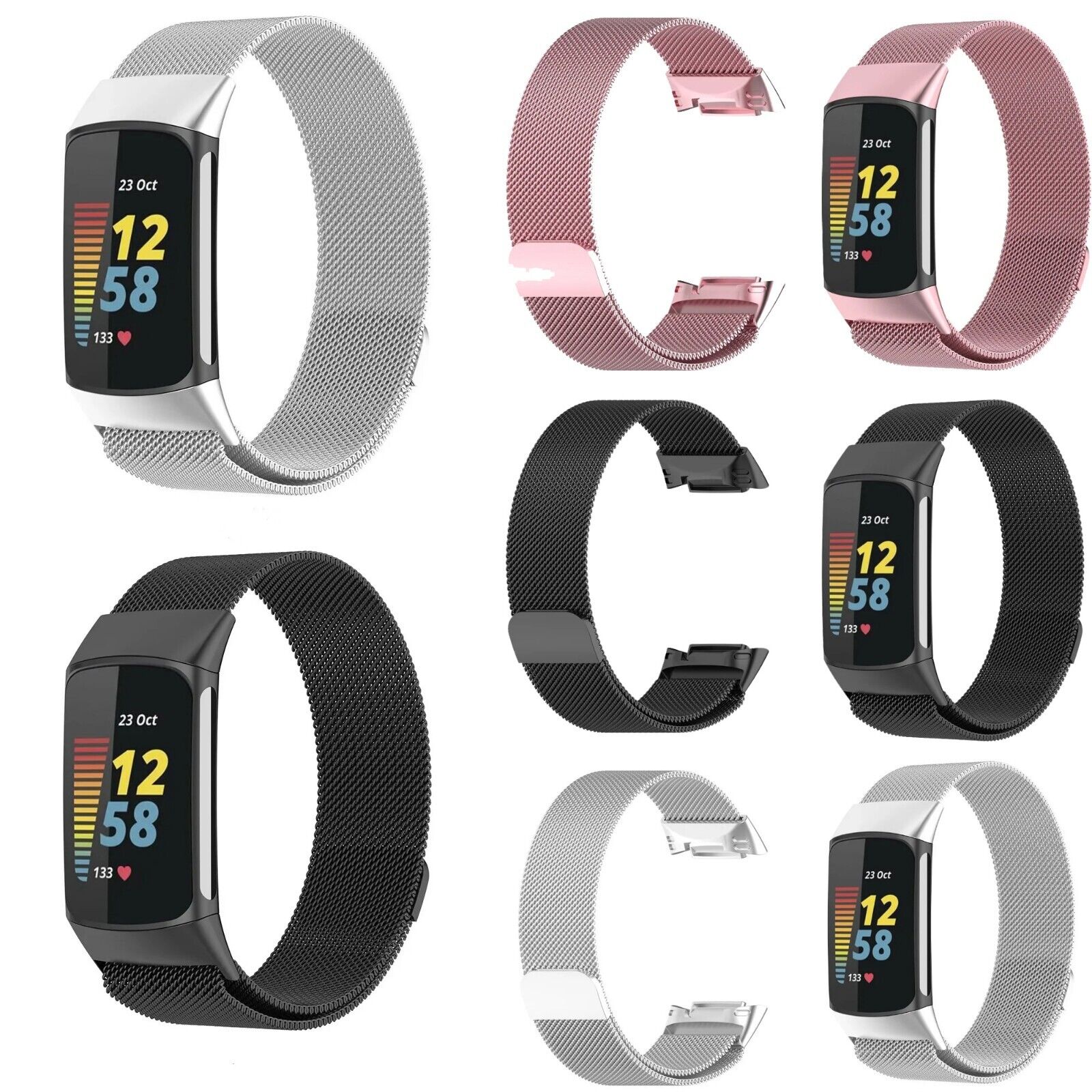 For Fitbit Charge 6 Milanese Magnetic Mesh Band Loop Large Stainless Steel Strap