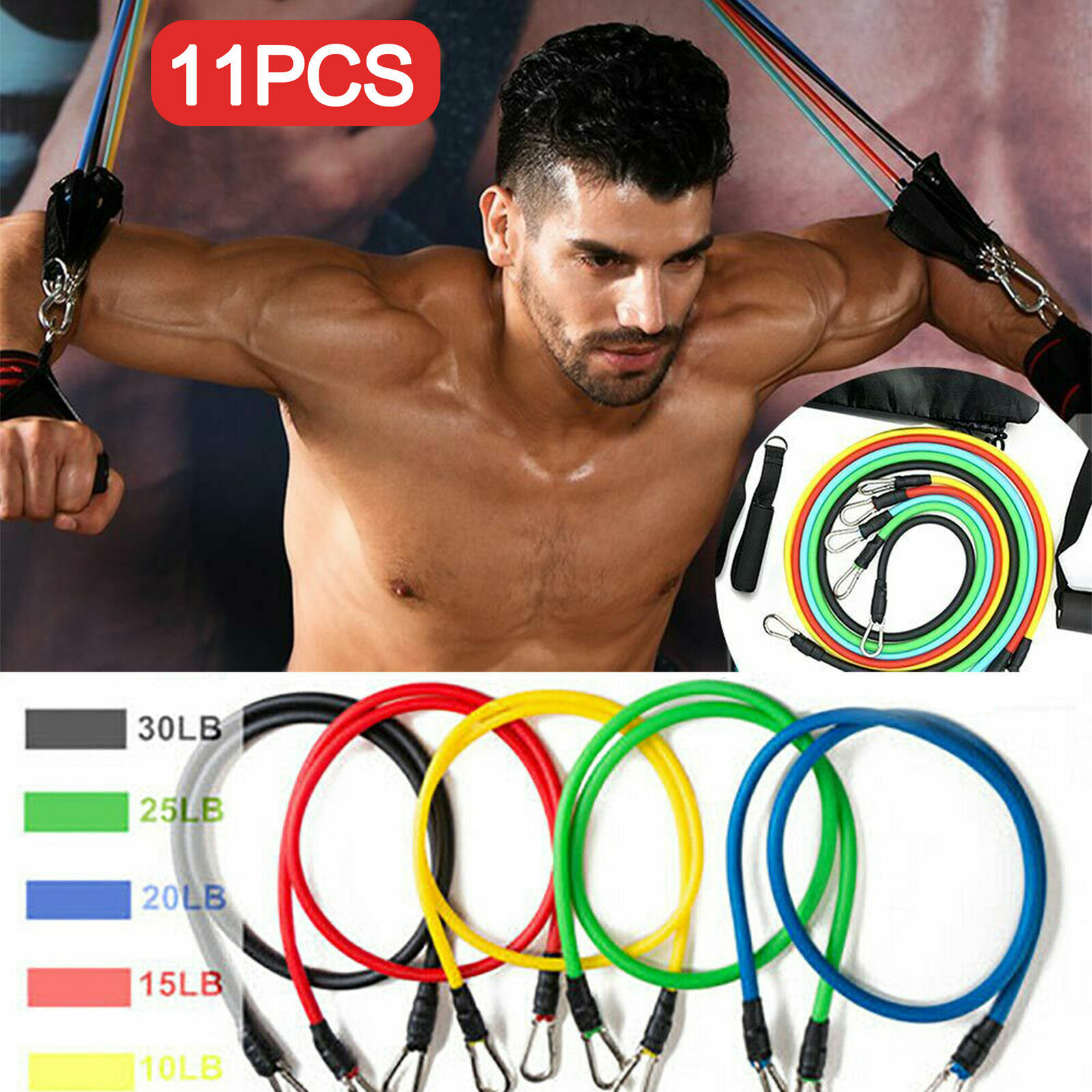Resistance Bands 11PCS Set Heavy workout exercise fitness duty gym yoga training