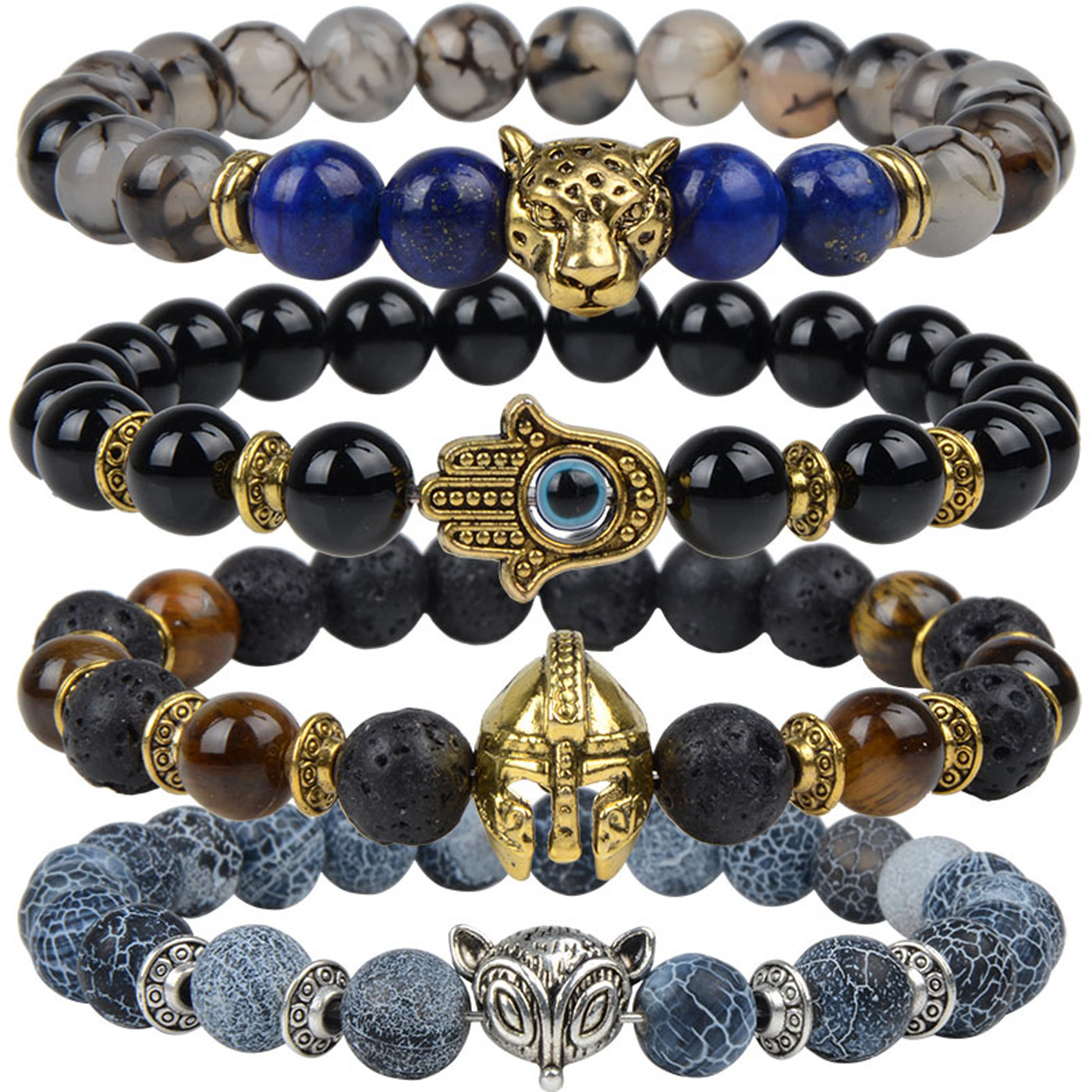 7 Chakra Natural Stones Bracelets Healing Beads Jewellery Lion Charmed Reiki -UK