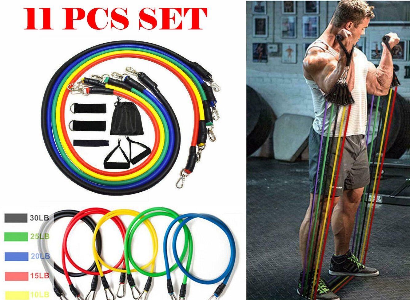 Resistance Band 11 PCS set exercise workout fitness yoga home gym training tube