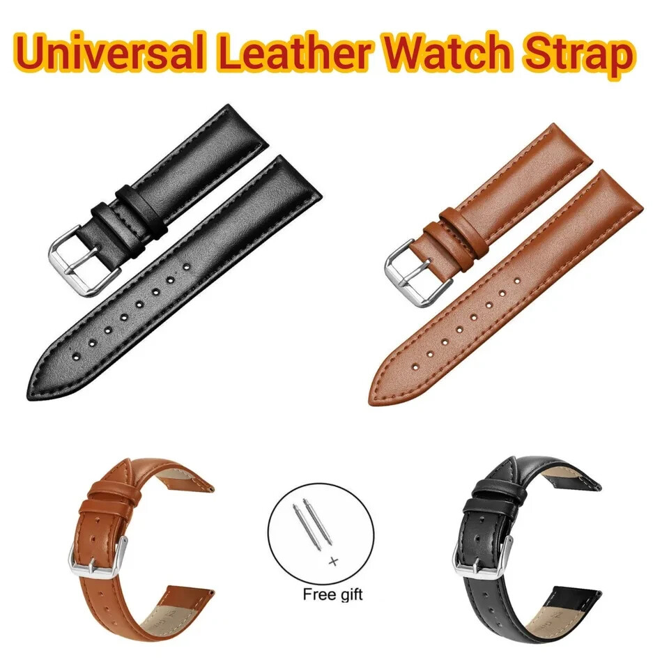 Genuine Leather Universal Watch Band Strap 12/14/16/18/20/22/24mm UK Man Women