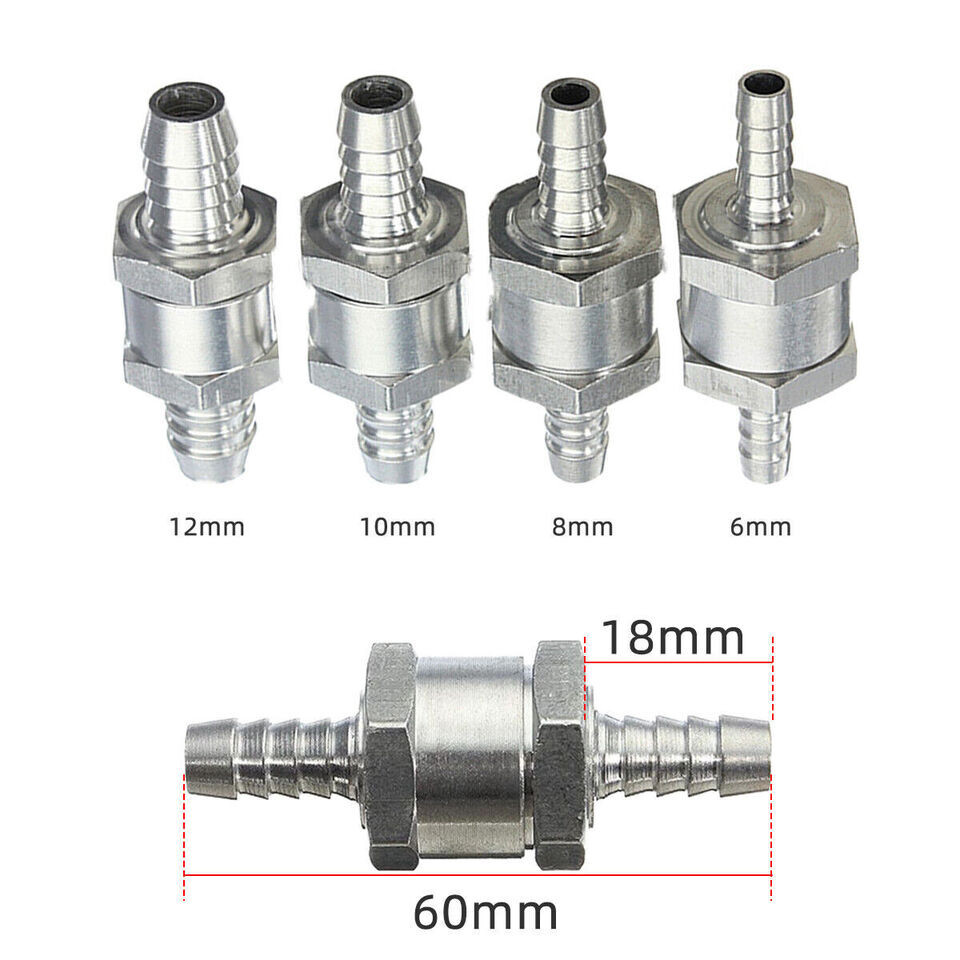 6-12mm Inline Non-return Check Valve Fuel Water Gas Air Vacuum Aluminum Oneway