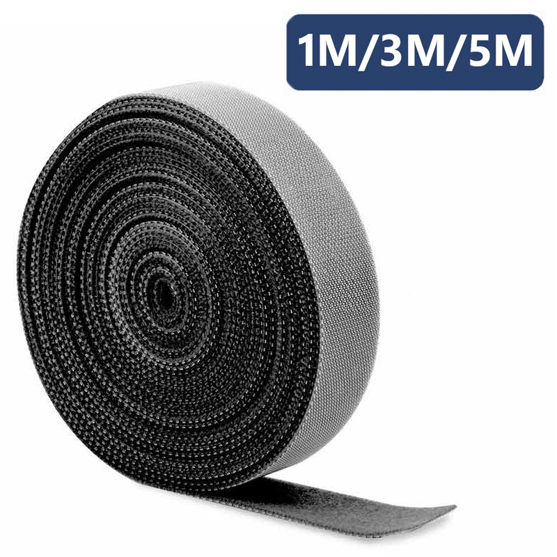 Cable Tape Strap Fastening Roll Ties Reusable Nylon Double Side Hook Tidy 1/3/5M