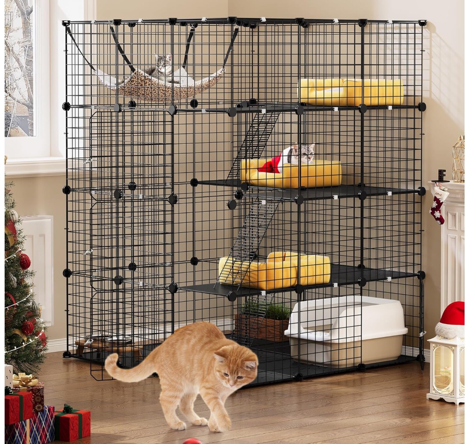 YITAHOME 4 Tier Cat Cage Large Cat Enclosures with Hammock Detachable Metal Wire