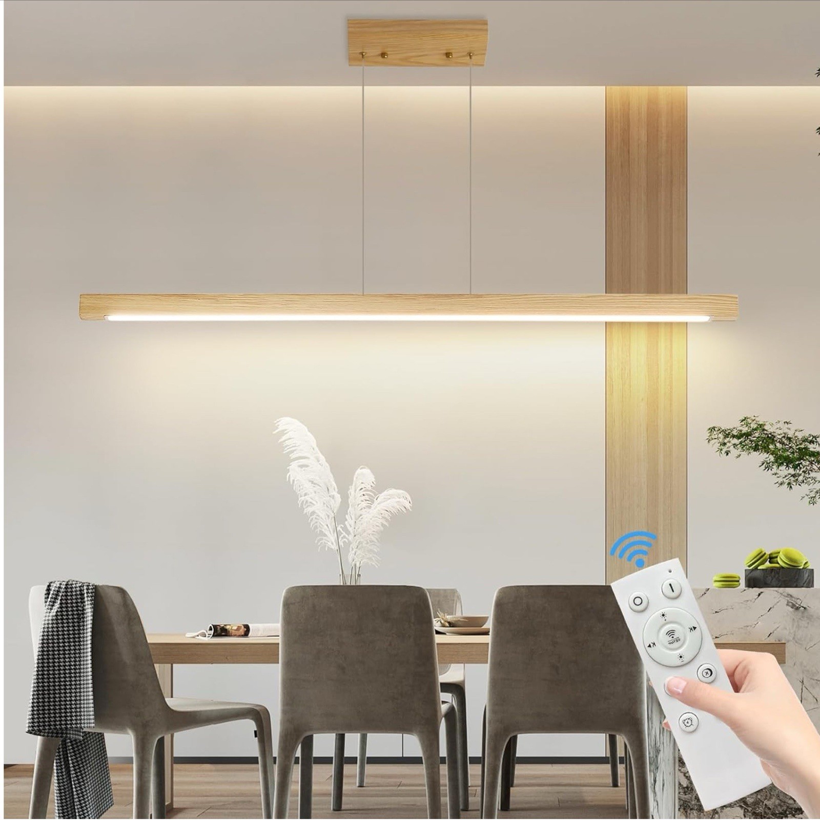 Mikeru 100cm Ash Wood Round Pendant Light, Dining Table 100CM, Wood-round