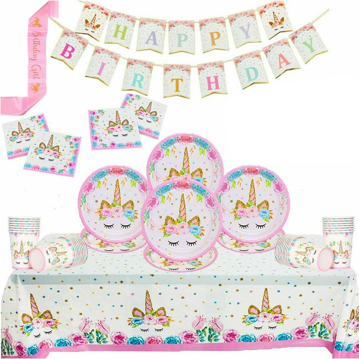 Unicorn Birthday Tableware Decoration Set  for Girls Children Party Supplies