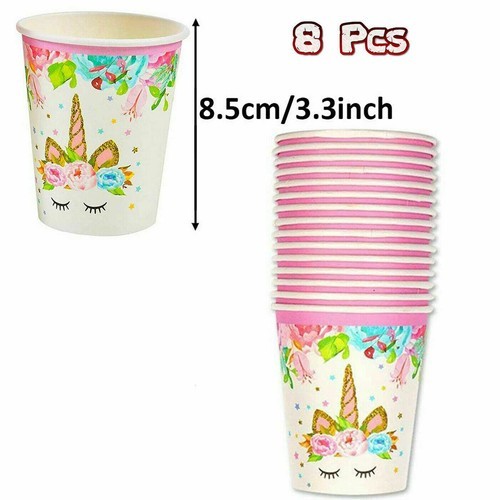 Unicorn Birthday Cups 8 Pcs Disposable Paper cups For Kids Party Supplies 3.3''
