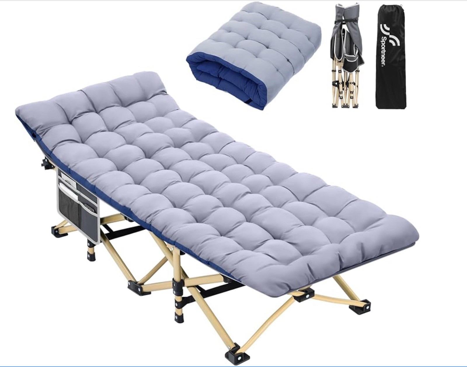 Sportneer Camp Beds for Adults with 1.5" Thick Mattress, Camping Bed 74 * 28" Ex