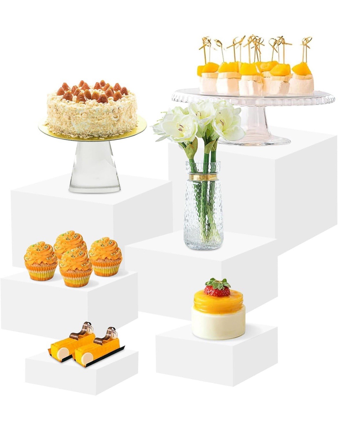 Buffet Risers-6 dimensions（3in+4in+5in+6in+7in+8in White Acrylic Food A